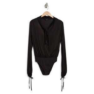 All Saints | Penelope Tie Neck Bodysuit Womens Black Sheer Loose Fit V-neck